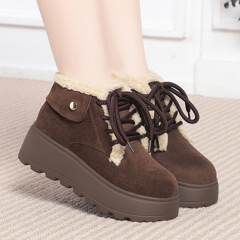 简约高级系带雪地靴女冬季新款靴子保暖棉鞋松糕厚底女士短靴