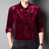 新款 丝绒保暖衬衣厚款 男士 冬装 时尚 复古休闲中年男装 衬衫 提花寸衫