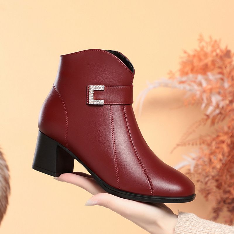 简约高级保暖百搭舒适轻便短靴中老年靴棉鞋软底秋冬季妈妈鞋