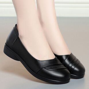 软底单鞋女舒适春夏季女鞋软皮妈妈鞋平跟中老年鞋子42码棕色皮鞋