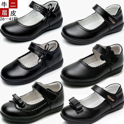 皮鞋公主鞋真牛皮二层皮黑色白色女童女生学生学校表演礼仪鞋