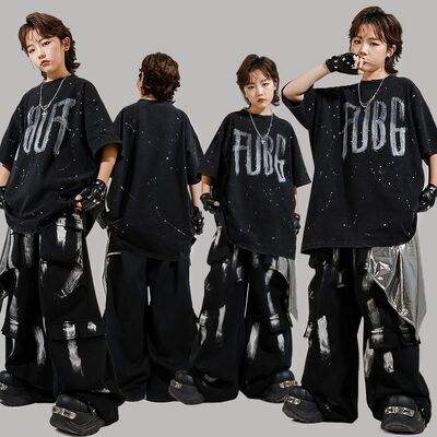 少儿locking街舞演出服嘻哈酷帅男童套装hiphop女童童装夏季