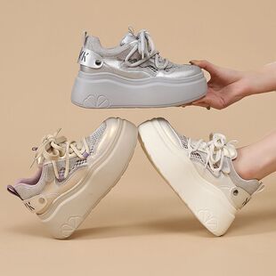 小个子厚底松糕增高小白鞋子女网面透气薄款2026夏季新款百搭板鞋
