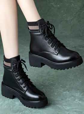 真皮马丁靴女秋冬加绒棉鞋2025年新款靴子厚底英伦风爆款中跟短靴