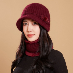 帽子女秋冬季妈妈针织保暖盆帽新款中老年保暖毛线兔毛阿姨帽