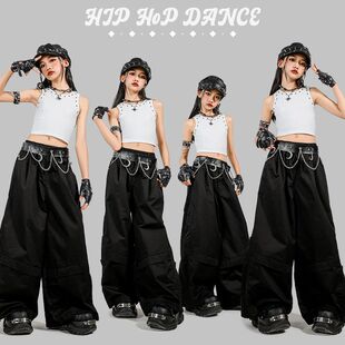 女童爵士舞hiphop表演服白色背心长裤女孩练功服潮装少女街舞套装