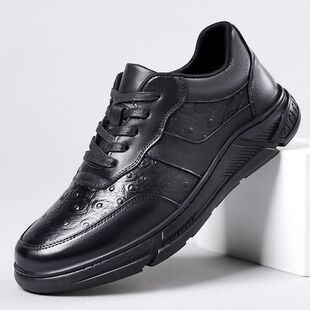 真皮运动休闲男鞋头层牛皮手抓纹轻便男式休闲单鞋百搭防滑鞋子