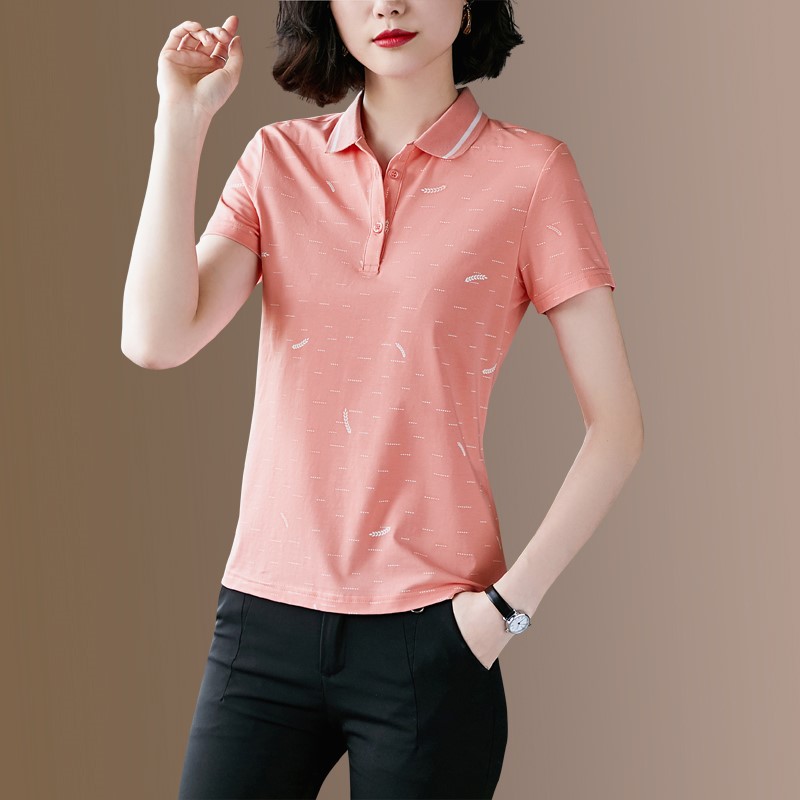 2024新款休闲短袖polo衫夏t恤女妈妈装翻领大码减龄气质运动上5j