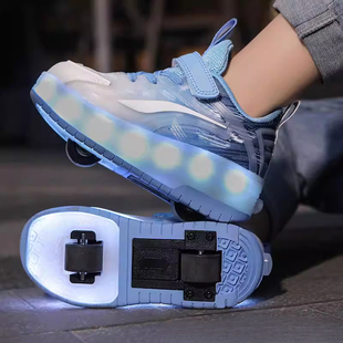 夏季新款暴走鞋中大童户外溜冰鞋四轮带灯运动滑轮鞋男女童鞋