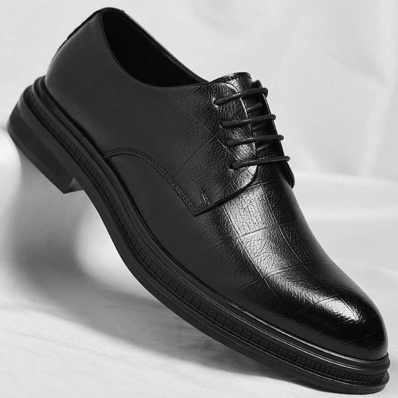 时尚皮鞋男秋季商务正装软底软皮休闲英伦尖头新郎结婚黑色西装鞋