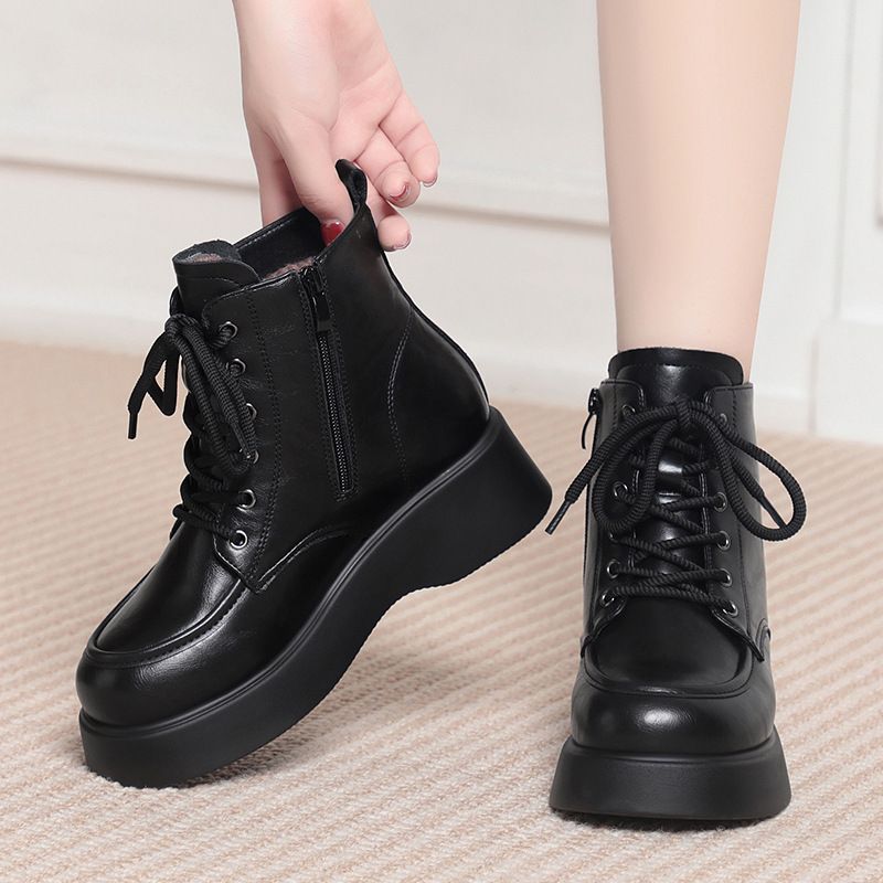 简约高级百搭冬季靴子松糕底棉靴厚底马丁靴女妈妈鞋保暖短靴