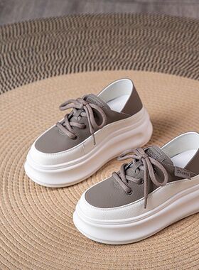小个子增高7cm厚底增高板鞋女夏季两穿懒人一脚蹬真皮小白鞋子女