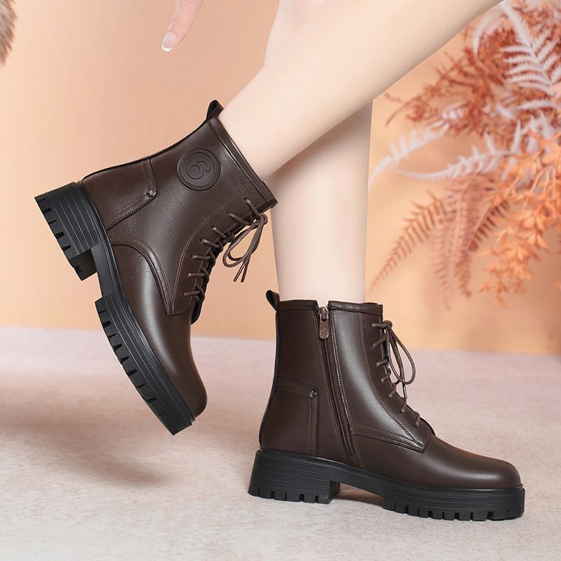 简约高级马丁靴女款春秋单靴皮棉鞋女士靴子冬季短筒女靴短靴