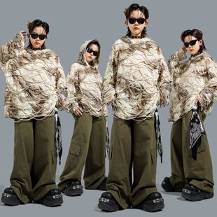 街舞潮服嘻哈痞帅服装男童炸街走秀演出服hiphop破洞卫衣