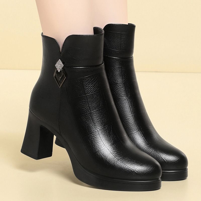 简约高级高跟短靴女冬季新款时装靴子女鞋防水台妈妈鞋女靴