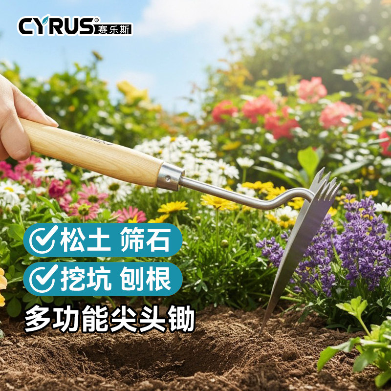CYRUS赛乐斯园艺锄头-不锈钢户外种花种菜挖笋锄工具刨地小尖头锄,鲜花速递/花卉仿真/绿植园艺,锄头,淘宝优惠券,粉丝福利购,淘宝优惠卷