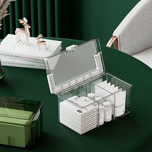 大容量小物件口罩旅行家用药箱带盖透明收纳盒护肤品收纳箱储物箱
