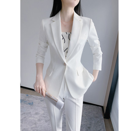 春秋白色休闲西装套装女高级感工作服职业正装韩版气质小个子西服