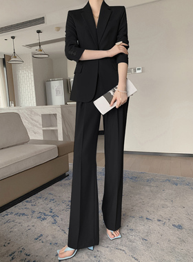 黑色休闲西装套装女春秋款高级感气质职业正装阔腿裤工作西服外套