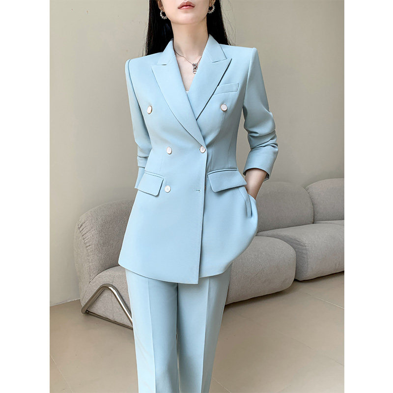 蓝色西装外套女2026春秋新款气质名媛职业正装阔腿裤休闲西服套装