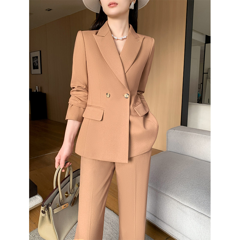 驼色西装套装女设计感小众高级感阔腿裤时尚洋气职业正装休闲西服