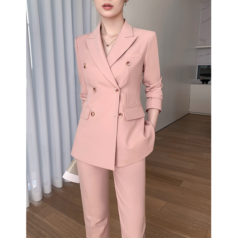 高级感西装外套女2025新款春秋冬时尚小个子职业正装粉色西服套装