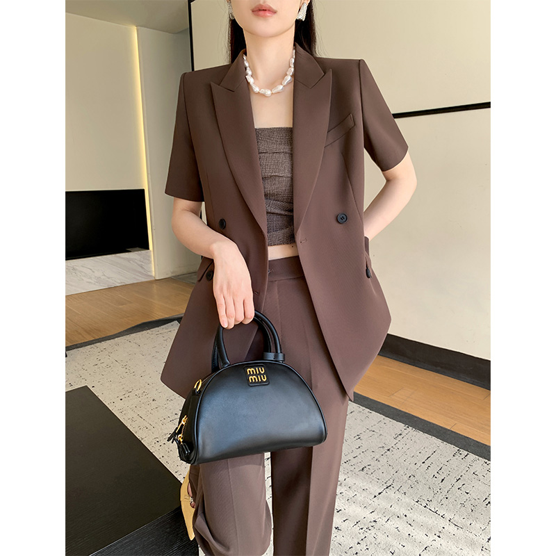 夏天西装套装女2026新款薄款短袖高级感阔腿裤职业装休闲西服外套