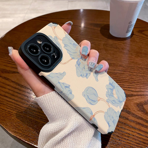 适用vivo Y97 Y93 Y85 Y83 Y81S Y77 Y76S Y73S Y71 Y70S手机壳Y55S Y33 Y30 Y15保护套清新油画涂鸦蓝色花朵