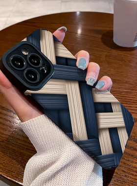 适用vivo s19手机壳s17/s16e/s15/s30/10/pro新款s9 s7 s6硅胶皮质软s16pro防摔高级视觉蓝白编织条纹保护套