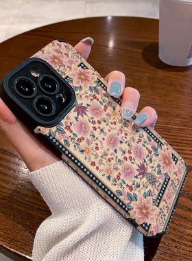 适用华为mate60pro mate50 40 80e手机壳p60 p50 p40皮质nova11 15 9 8 7 6防摔保护套小众相框满屏涂鸦花朵