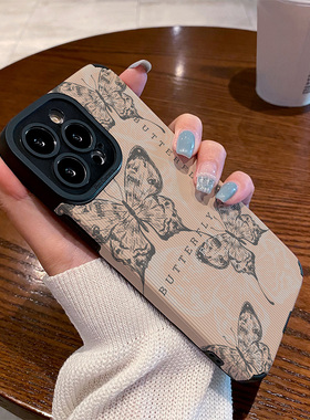 适用vivo s30手机壳s20/s19/s18/s17/s16e/s15/s30/10/pro新款s50promini皮质软防摔绘画黑色蝴蝶英文保护套