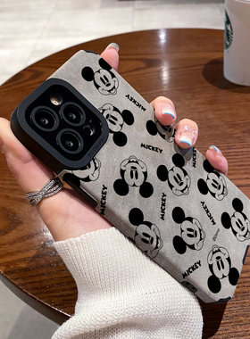 适用翻毛皮卡通情侣米奇苹果15 iphone14 13pro 12mini max手机壳iphoneX 11 Xsmax 16plus   XR保护套硅胶软