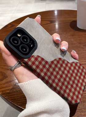 适用OPPO reno12手机壳reno11/10/9/8/7/6/5新款pro+硅胶皮质14软壳防摔小众高级保护套翻毛皮波浪拼色格纹