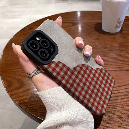 适用OPPO reno12手机壳reno11/10/9/8/7/6/5新款pro+硅胶皮质14软壳防摔小众高级保护套翻毛皮波浪拼色格纹