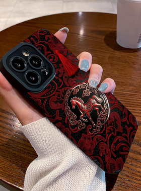 适用一加15手机壳一加ACE5新款3防摔2PRO硅胶1+13皮纹12软11镜头全包11R高级男女保护套外壳个性暗红祥云马年