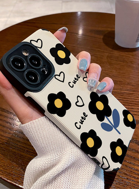 适用vivo iqoo neo9手机壳iqoo13/11/9新款防摔neo10/8/7竞速版硅胶6se/5活力z9turbo黑色线条爱心花朵保护套