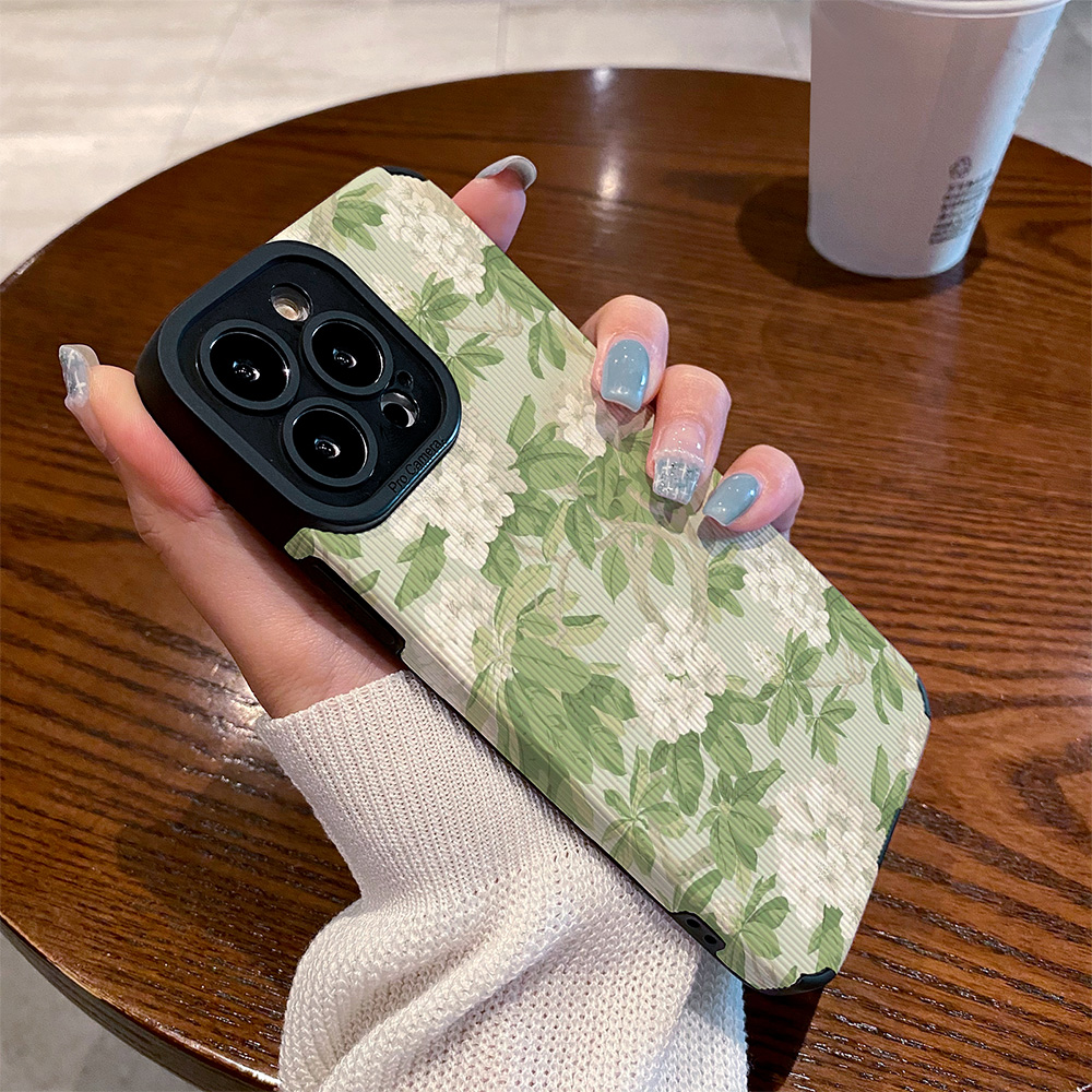 适用vivo s20手机壳s19/s18/s17/s16e/s15/s30/10/pro新款s9e/s7硅胶皮质软防摔高级唯美绘画绿叶白花保护套