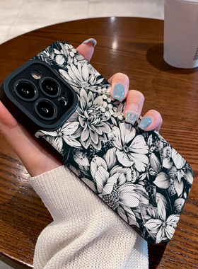 适用华为mate60pro mate 50 40 80e手机壳p70 p60 新款nova12 11 15 9 8 7 6高级保护套暗黑油画白色花朵