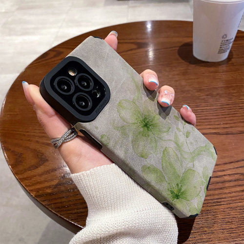 适用vivo x300 x200 x100 x90 x80 x70 x60 pro手机壳x200promini防摔新款翻毛皮淡绿水彩花朵软高级感保护套