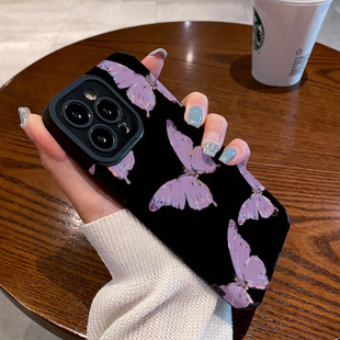 个性黑底紫蝴蝶适用vivo x60 x70 x80 x50 pro手机壳x27 x20 x23幻彩版 x80proplus保护套硅胶壳软男女高级感