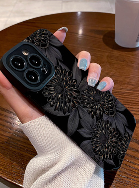 适用vivo iqoo neo10手机壳iqoo13/11/9新款防摔neo9/8/7竞速版硅胶6se/5活力z9turbo保护套黑色线条花瓣花朵