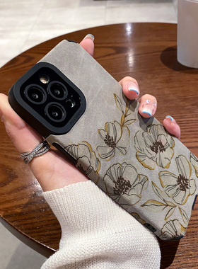 适用vivo S17 S16 S15 S12 S10 pro手机壳s9 s7 s6皮质软全包女 s16pro s1 s30 e保护套翻毛皮秋冬款白色花朵