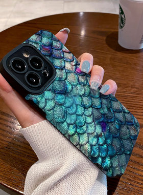 个性炫彩蓝色鳞片适用OPPO reno9 8 7 6 PRO手机壳reno5 14 reno 8pro 7se 5G版保护套硅胶壳软男女创意高级