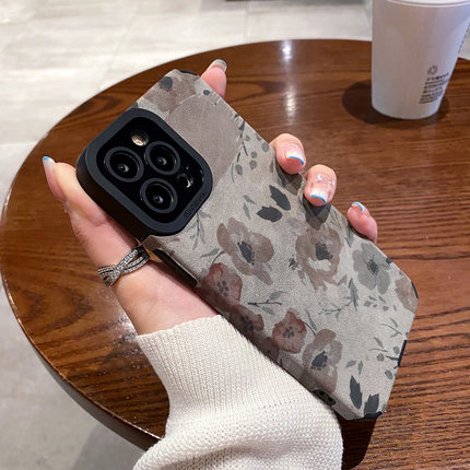 适用小米红米note12手机壳note11/10/9/8防摔新款12pro+硅胶11t皮质软小众创意高级保护套翻毛皮水墨涂鸦花朵