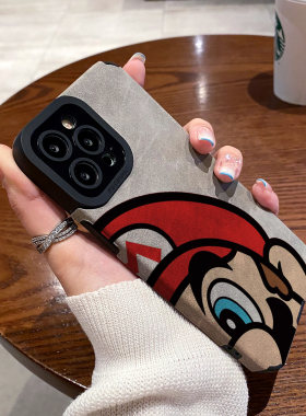 翻毛皮日韩适用苹果15 iphone14 13pro 12mini max手机壳iphoneX 11 Xsmax 16plus   XR保护套硅胶半脸马里奥