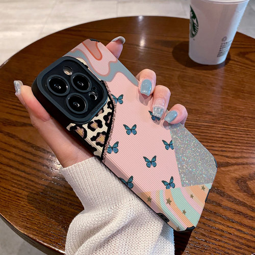 豹纹蝴蝶适用vivo x60 x70 x80 x50 pro欧美豹纹蝴蝶拼接x27 x20 x23幻彩版 x80proplus保护套女硅胶软壳皮质