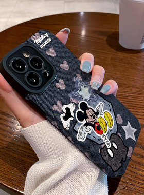 适用苹果15手机壳iphone16promax新款13/12/11硅胶皮质14plus防摔xs视觉牛仔弹簧米奇xr高级17 Air简约保护套