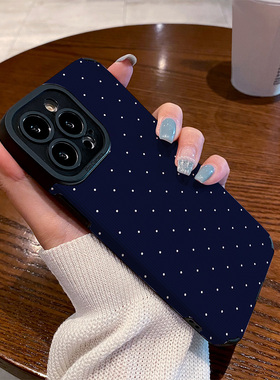 适用vivo x200手机壳x100s x90 x80 x70 x60 x50 pro深蓝满屏白色波点x200pro mini防摔硅胶皮纹高级感保护套