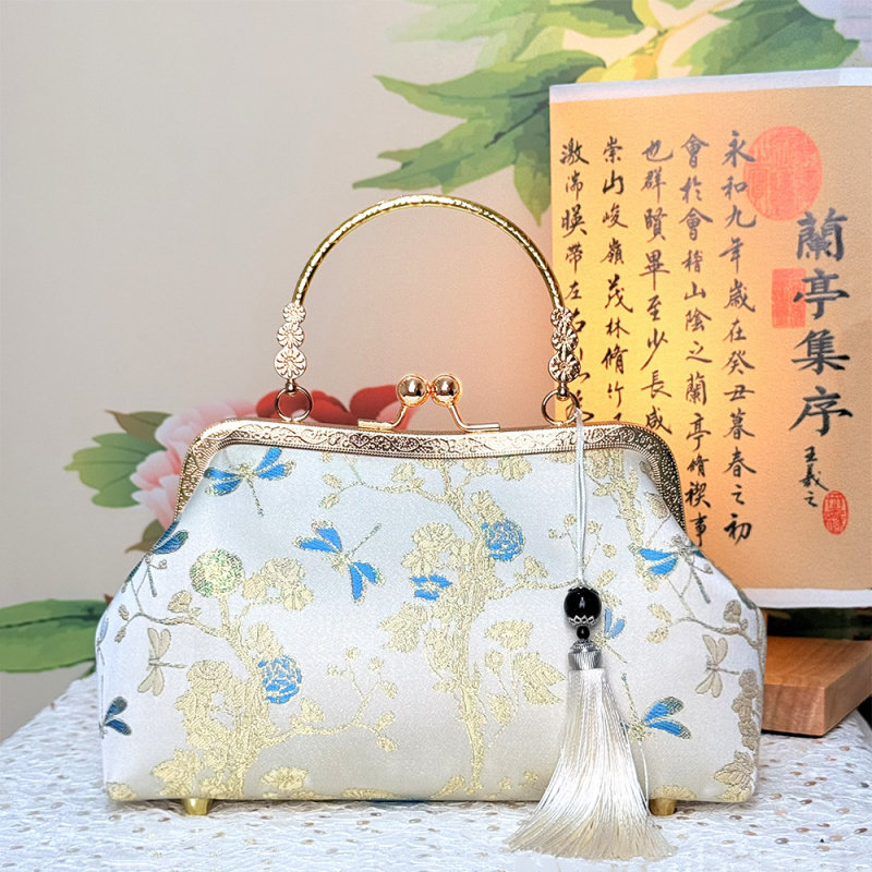 国风刺绣旗袍包女汉服优雅复古手提包古风小包手拎包夹口包礼服包