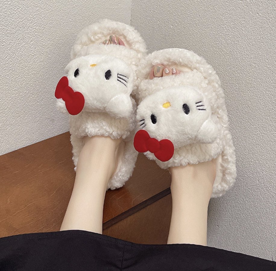 敲甜美爆款猫猫毛毛拖鞋ins韩女秋冬季可外穿半拖厚底保暖棉拖鞋